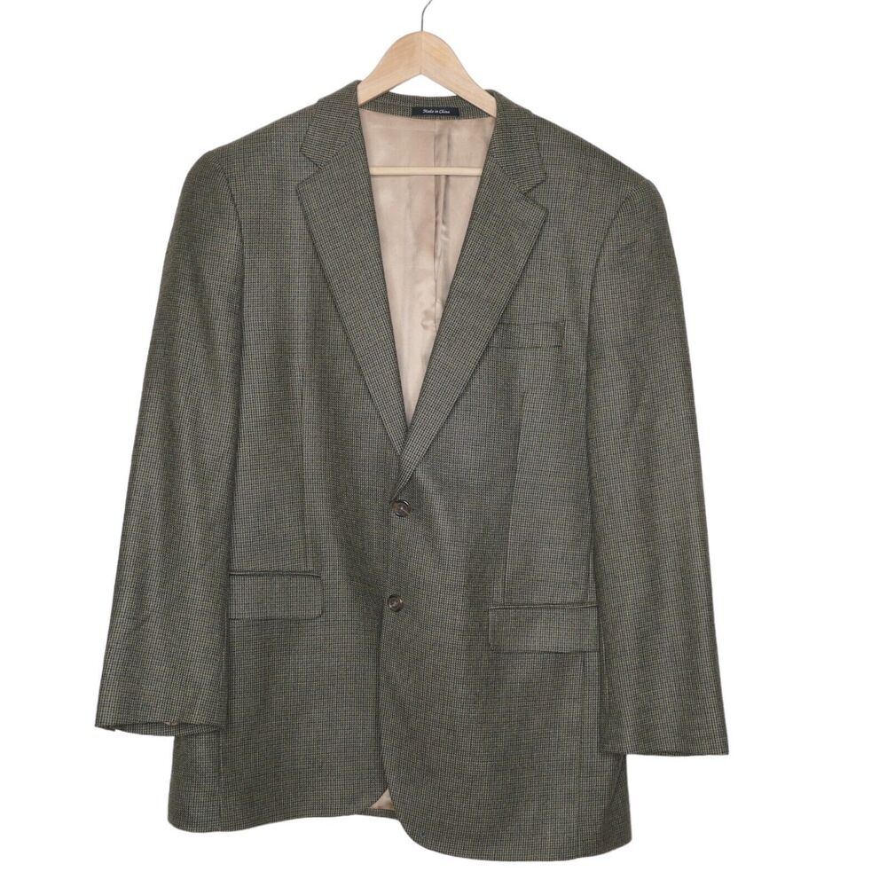 CHAPS 44L Lambswool Blazer Micro Hounds Tooth Preppy Academia Men's Jacket FLAW